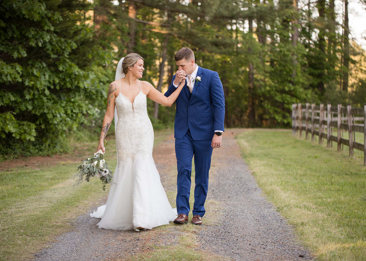 bride and groom outdoor portraits after wedding ceremony