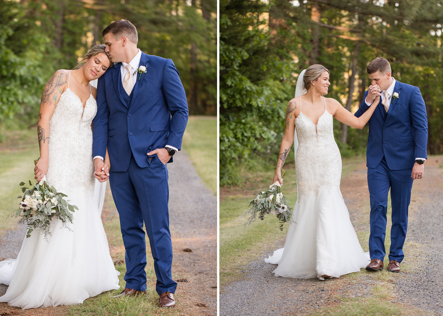 bride and groom outdoor portraits after wedding ceremony