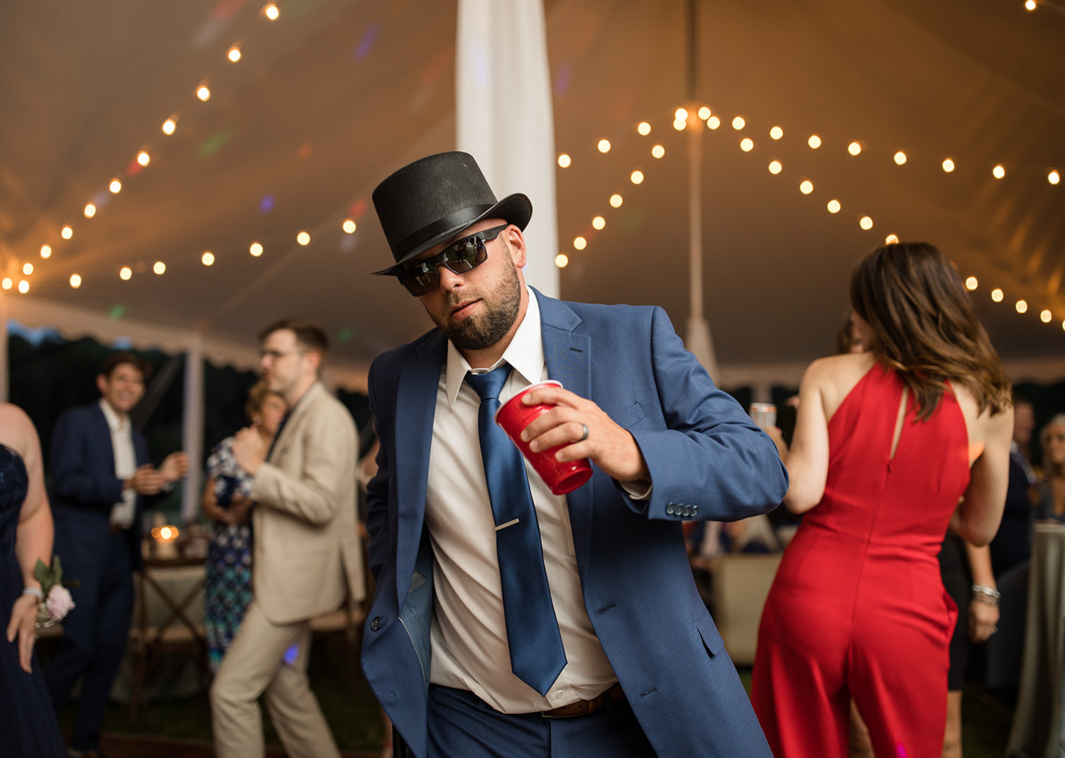 wedding guests dancing and having fun