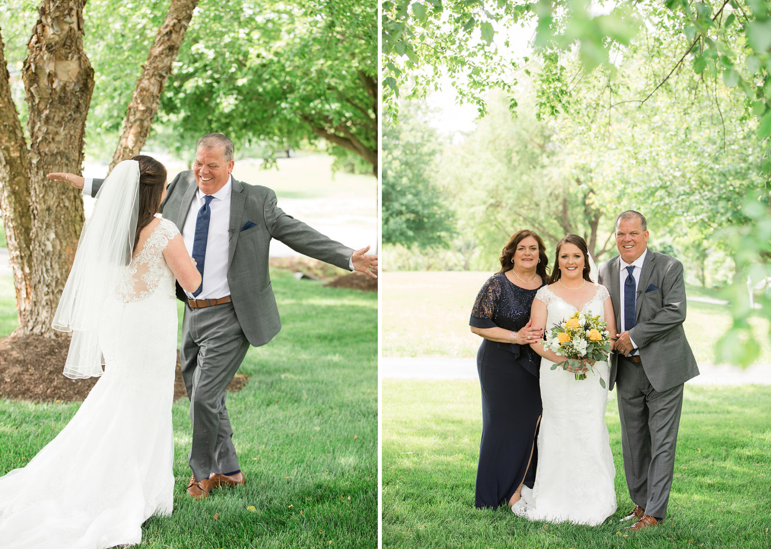 bride taking photos with her parents