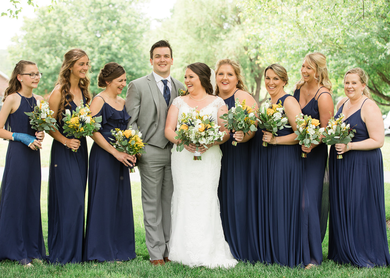 bride and groom with the wedding party