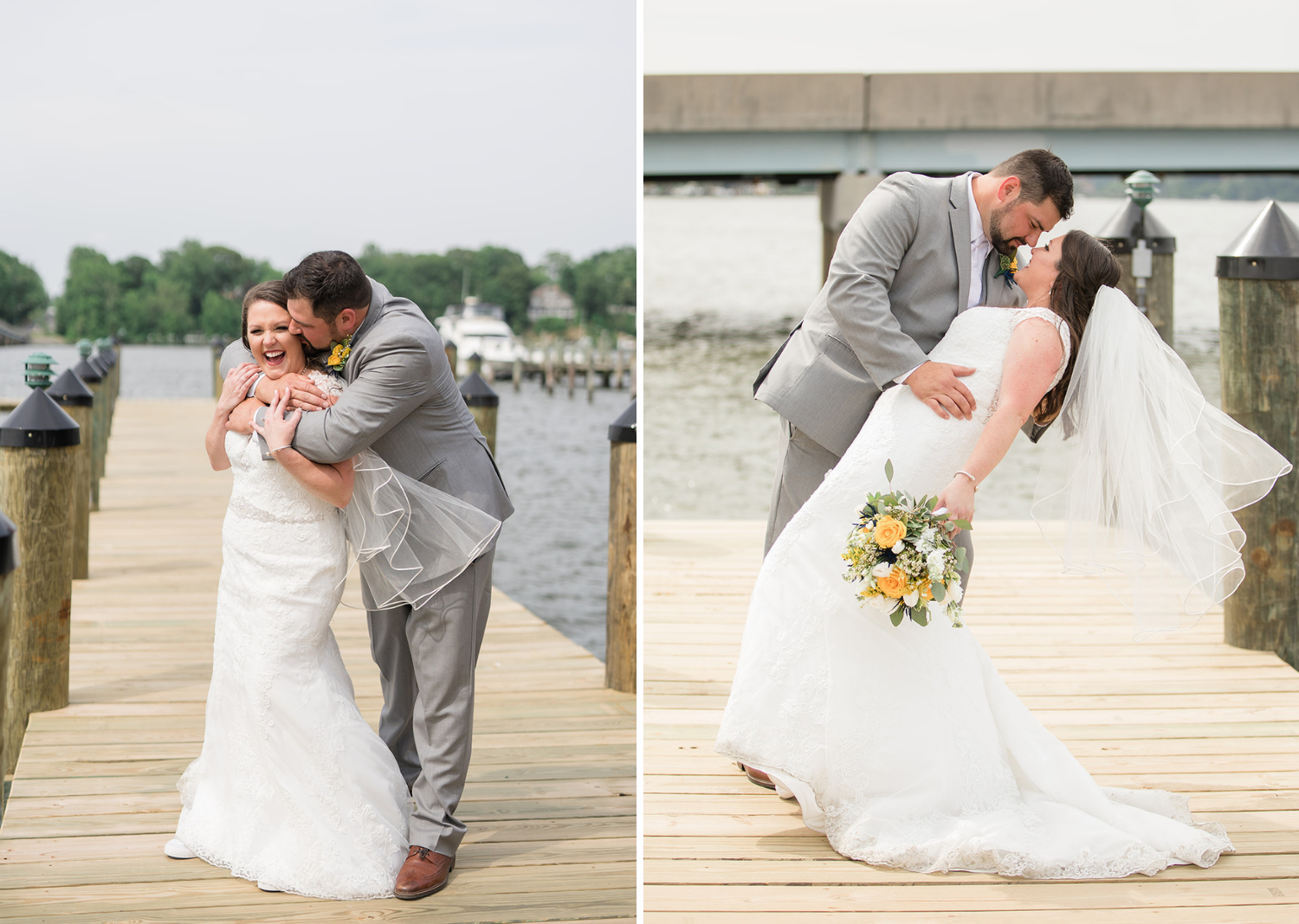 bride and groom outdoor portraits on the pier 