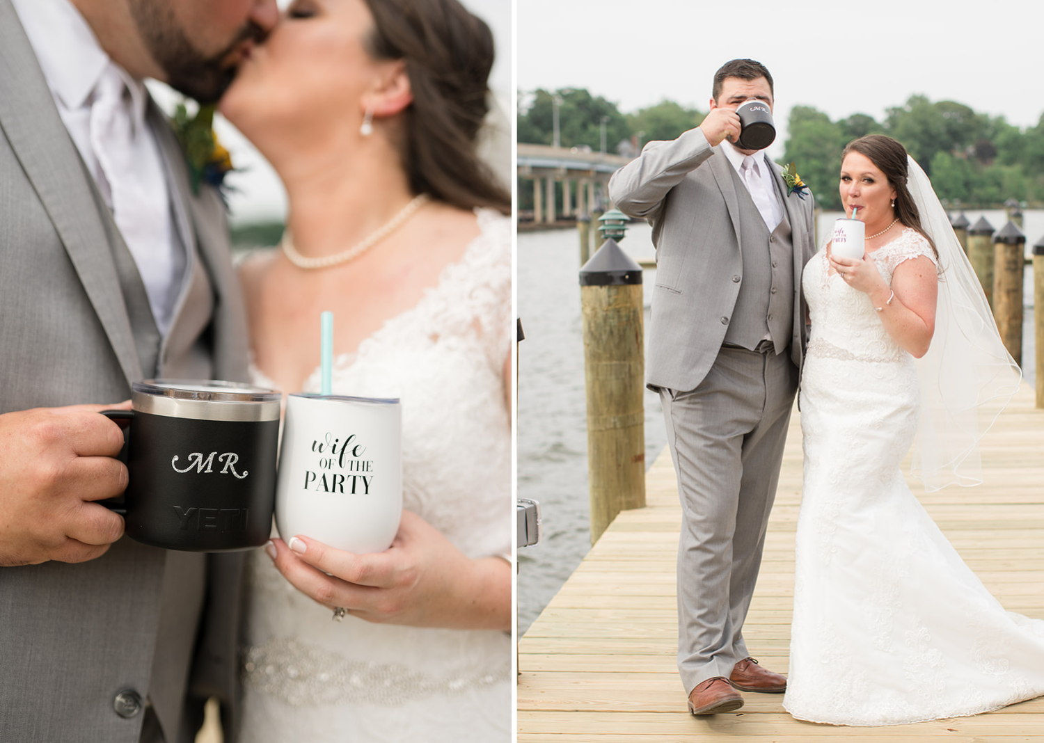 bride and groom outdoor portraits on the pier