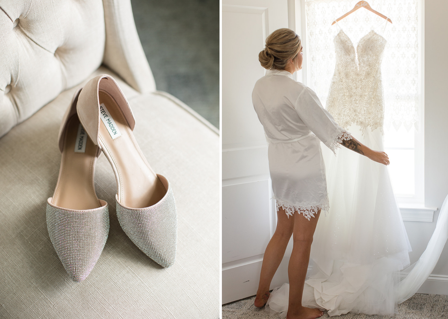 bridal shoes and wedding dress