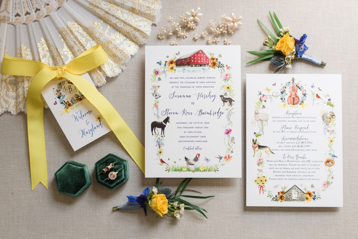 hand drawn wedding invitations and rings