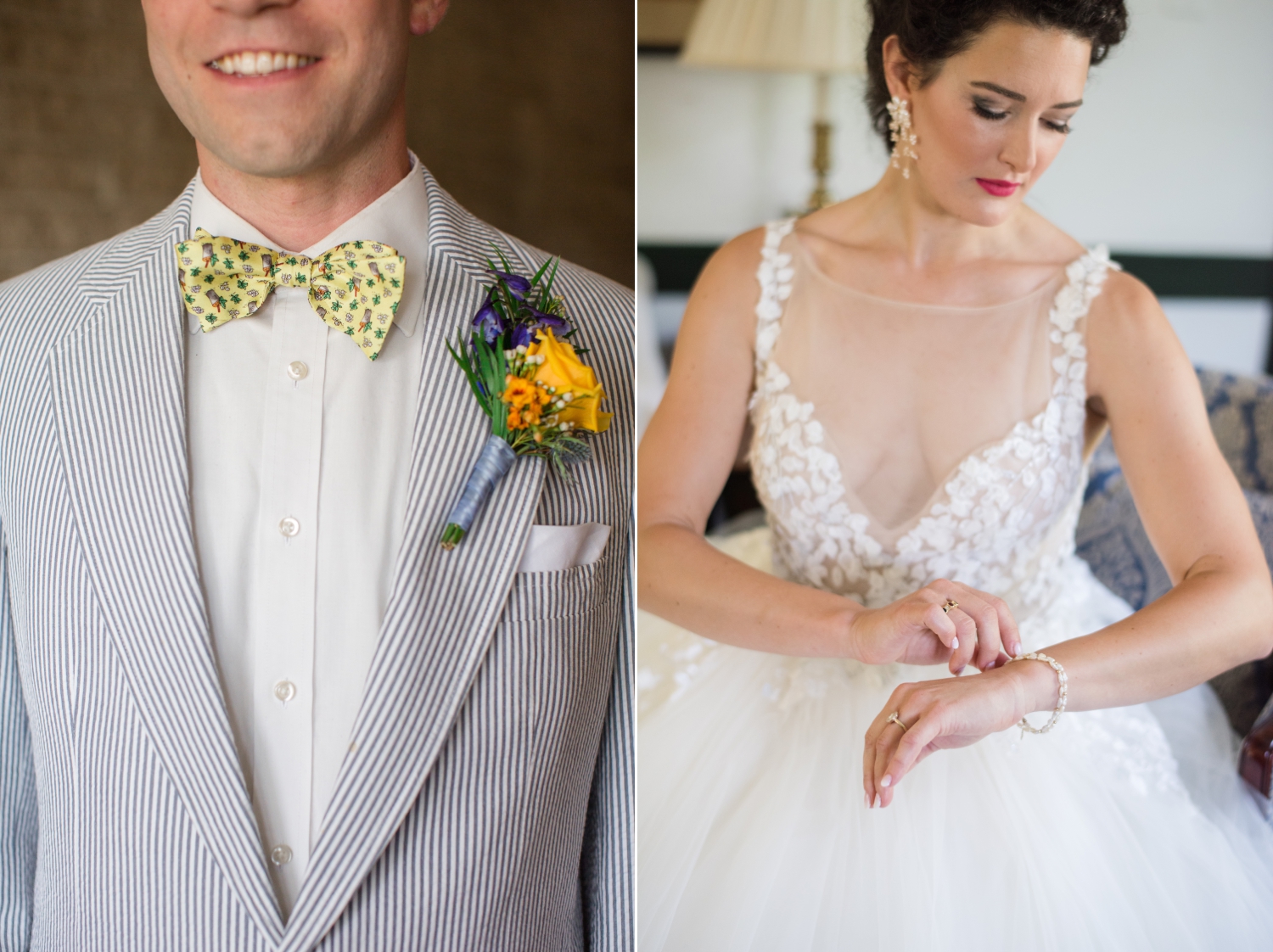 bride and groom outfit details