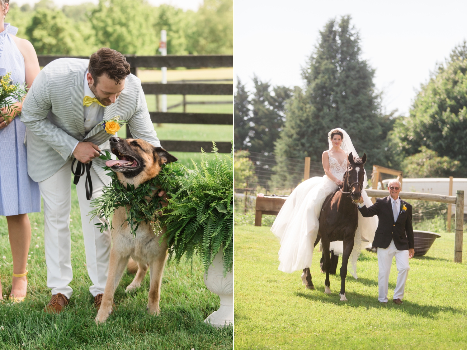 bride arrives to ceremony on horseback