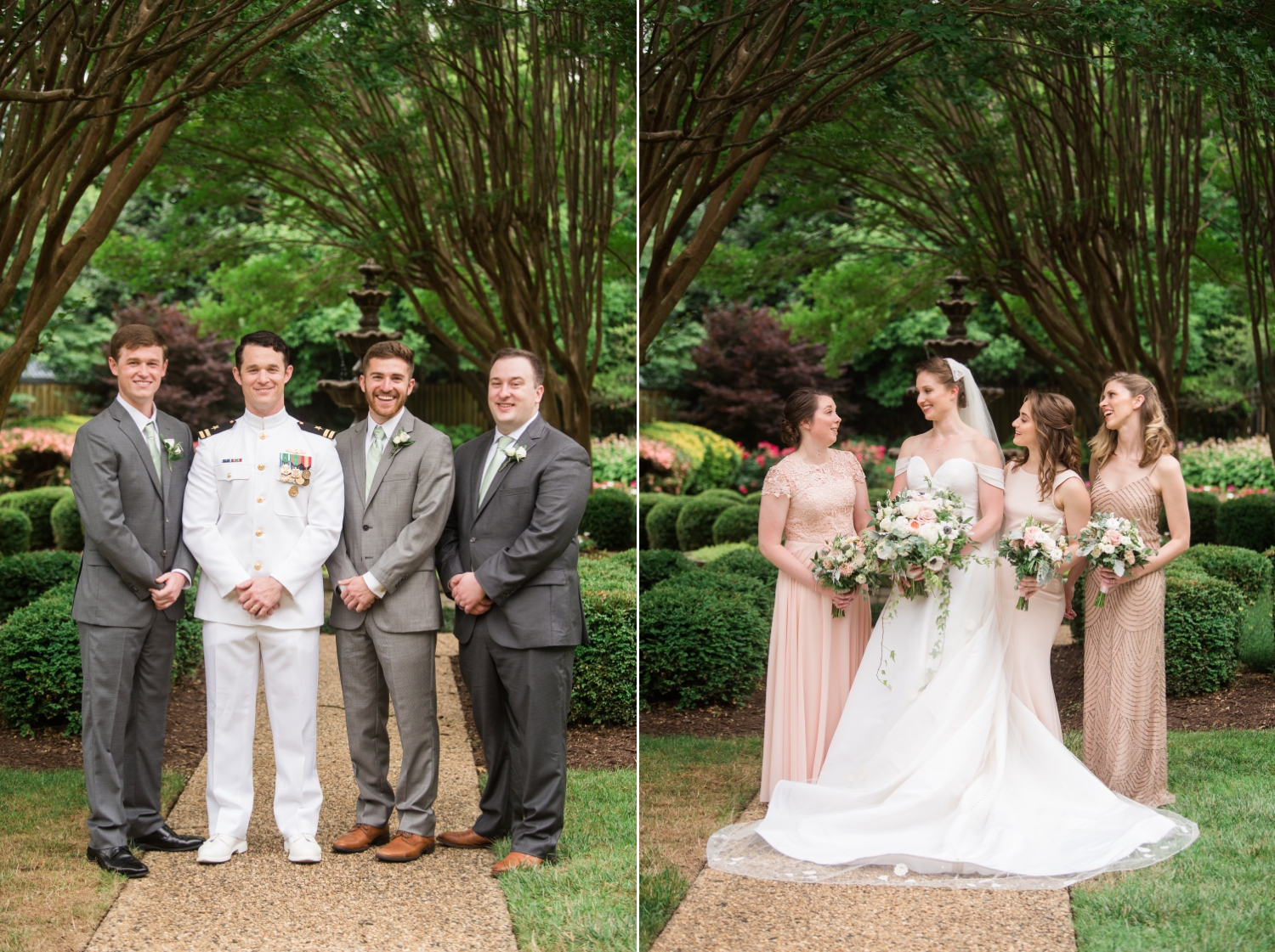 bride and groom pose for family formals