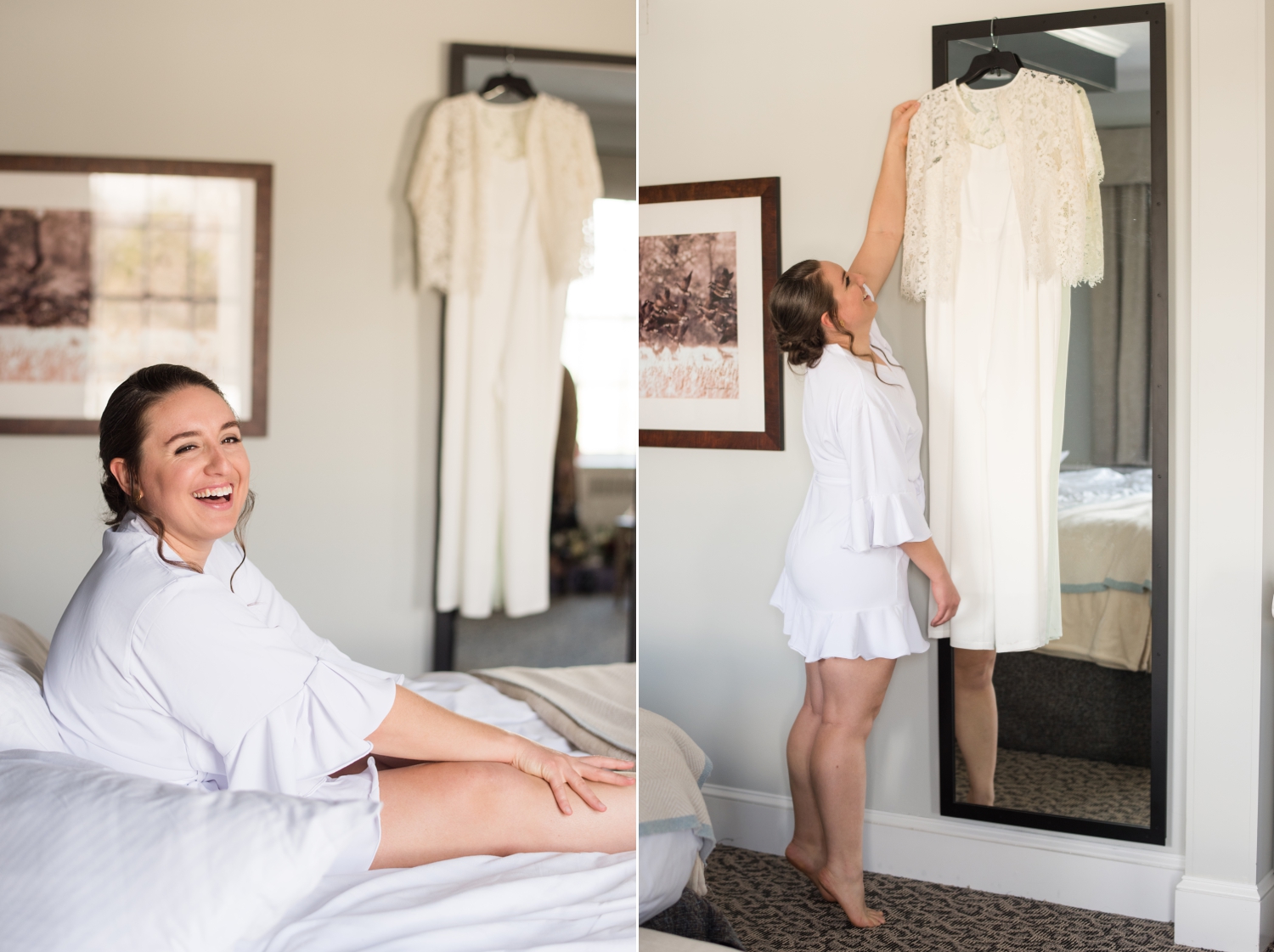 bride poses with her dress