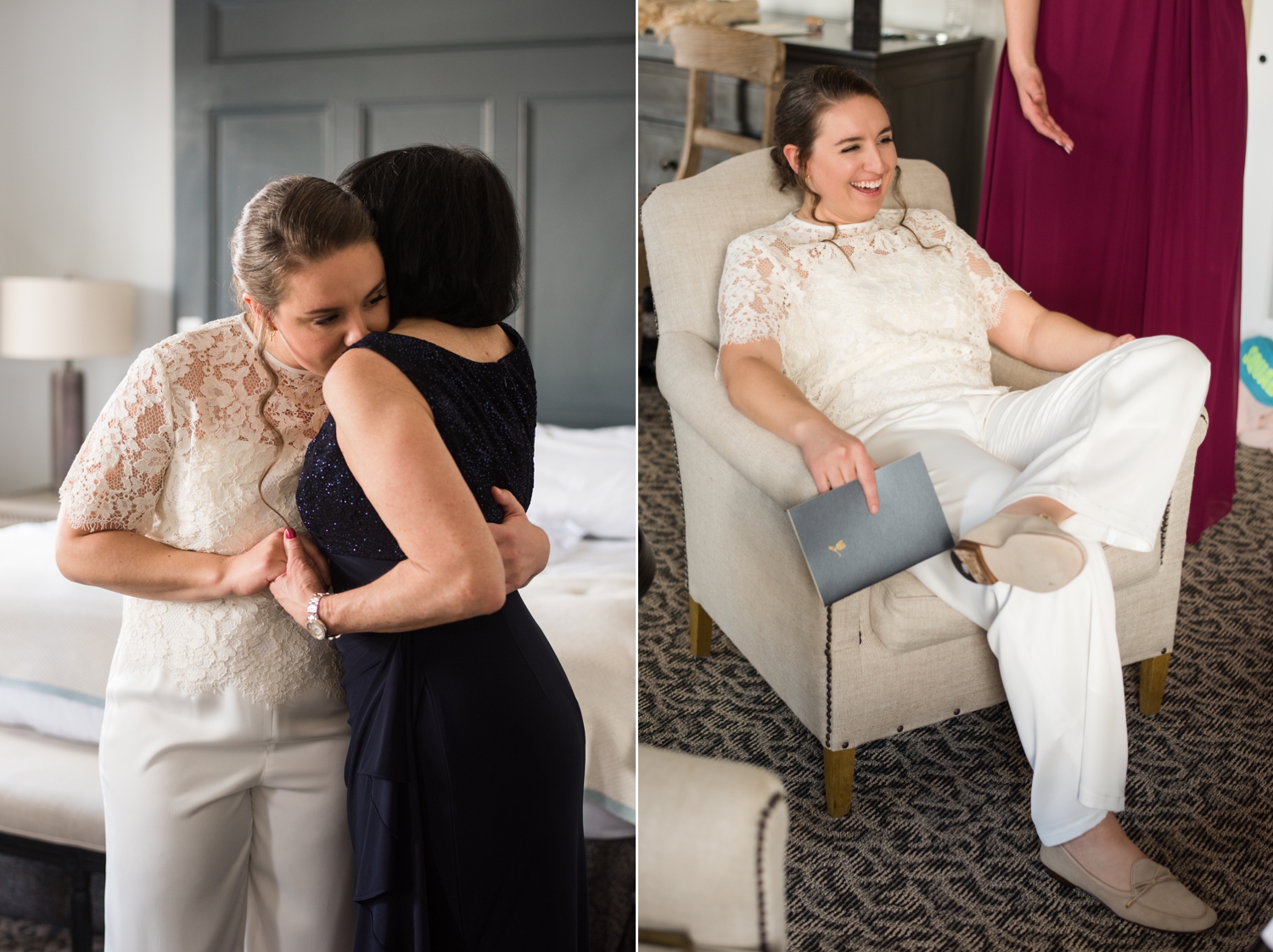 bride hugs mother 