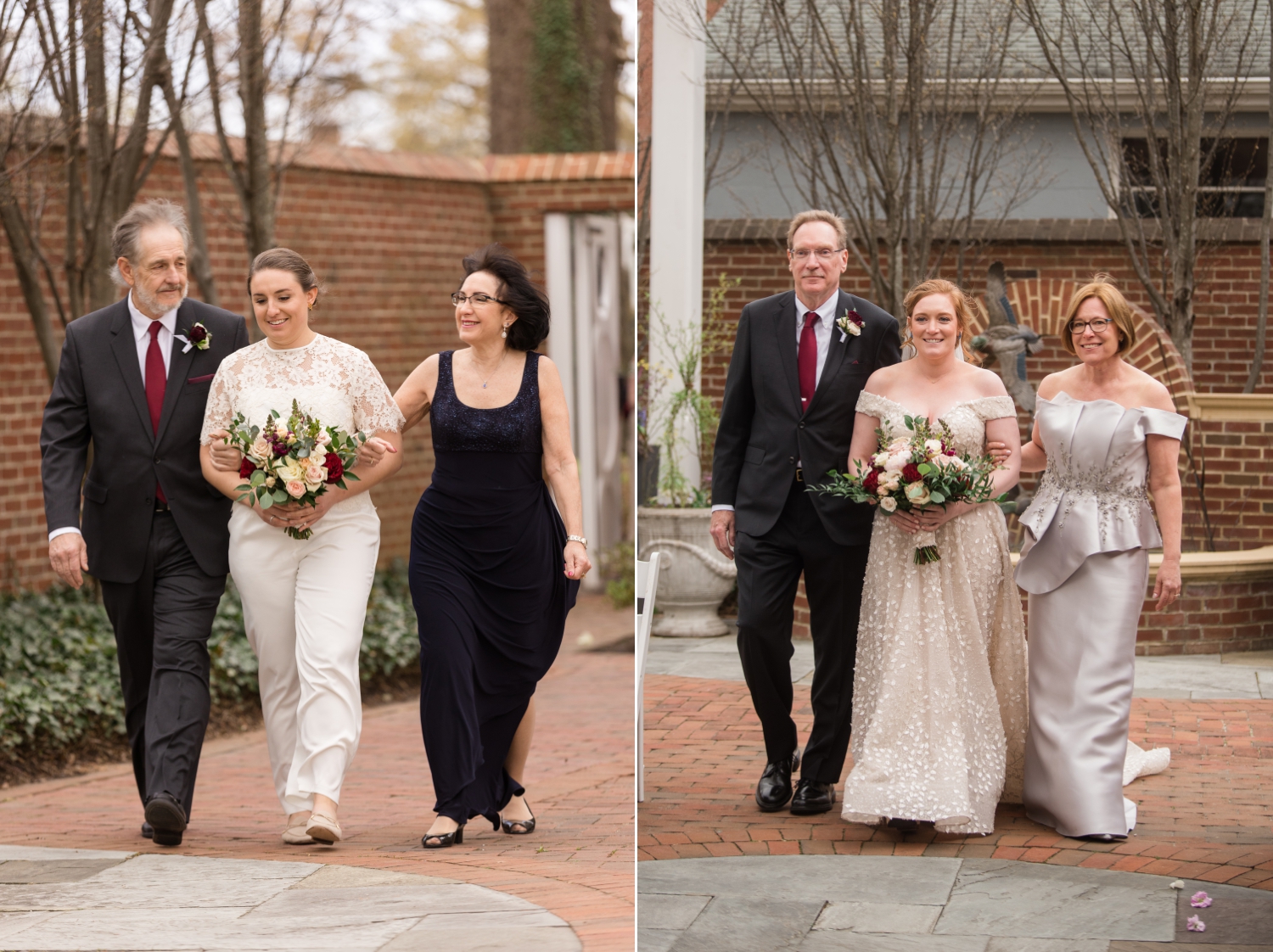 bride enters ceremony with parents