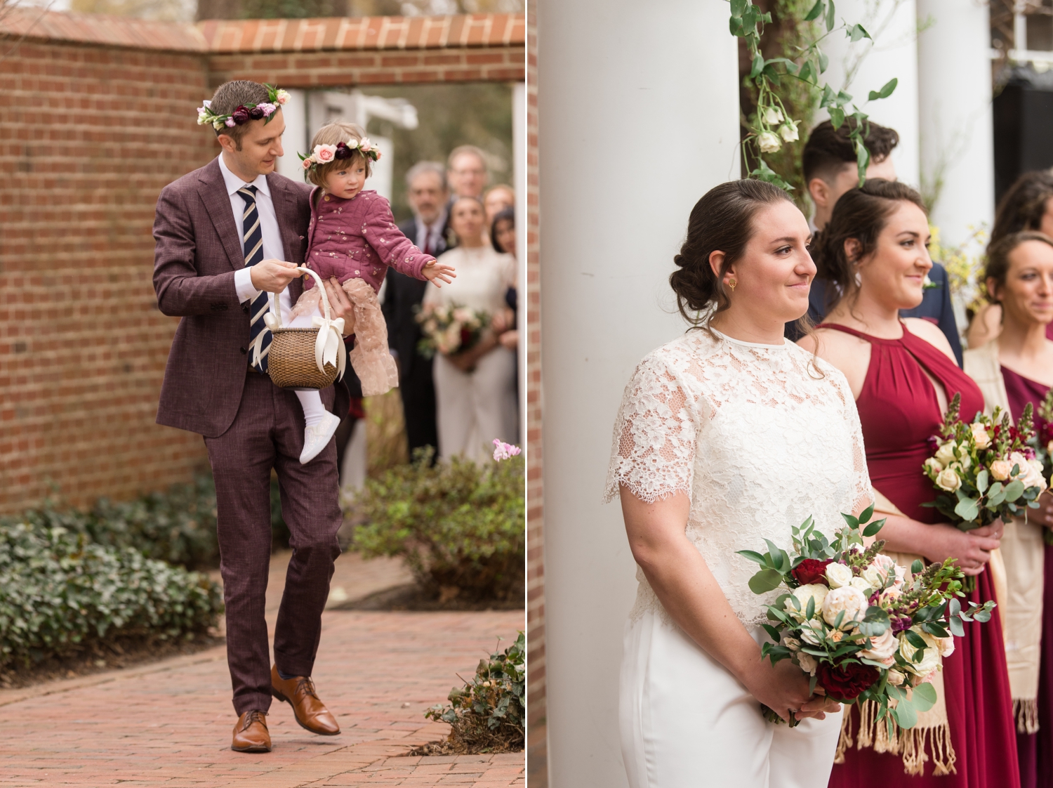 flower girl and her dad enter the ceremony