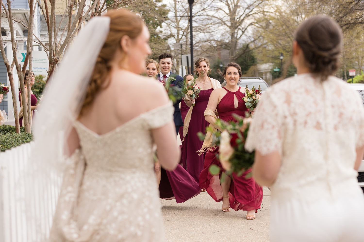 bridal party congratulating the newlyweds at the Tidewater Inn