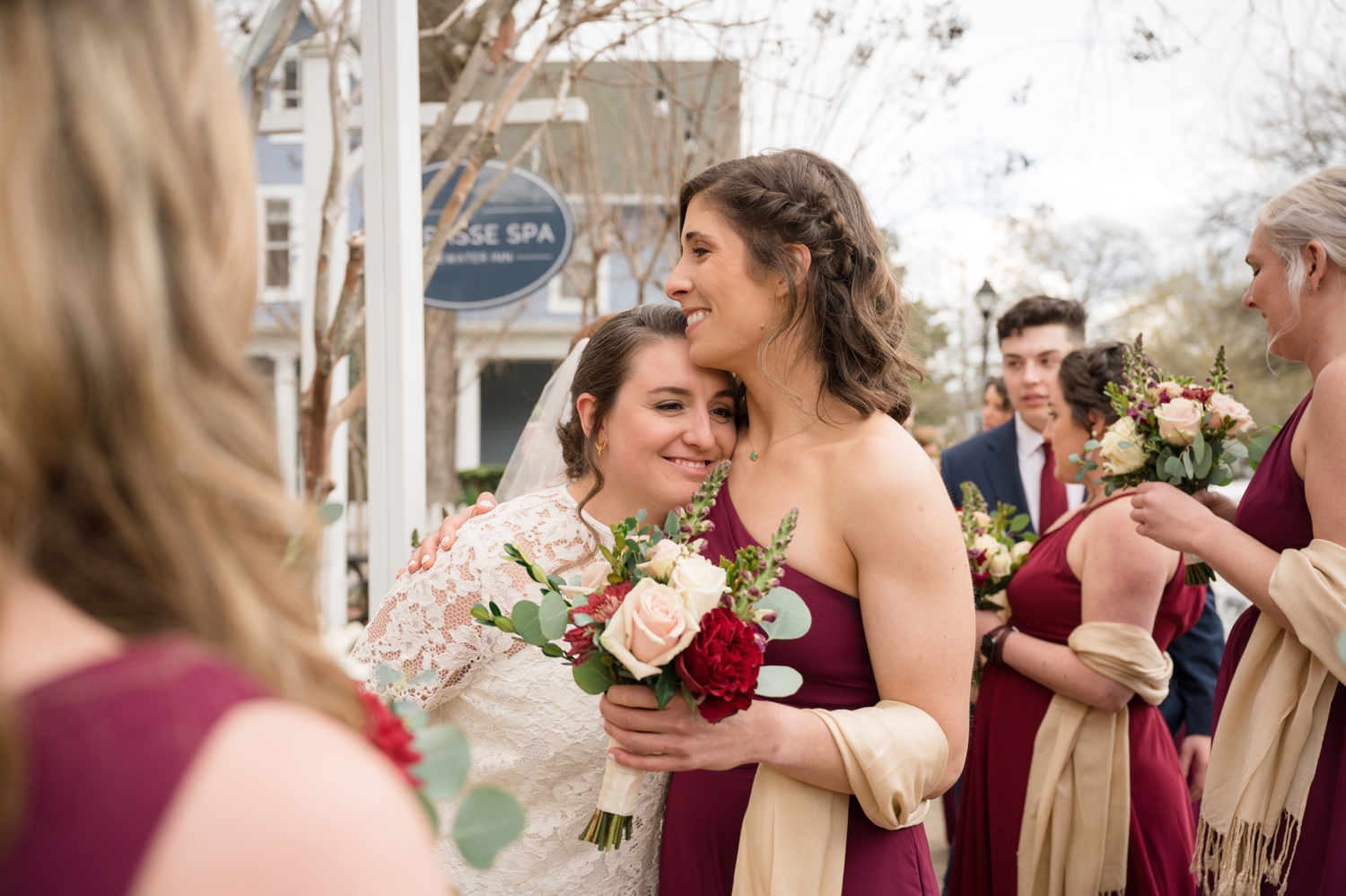 bridal party congratulating the newlyweds at the Tidewater Inn