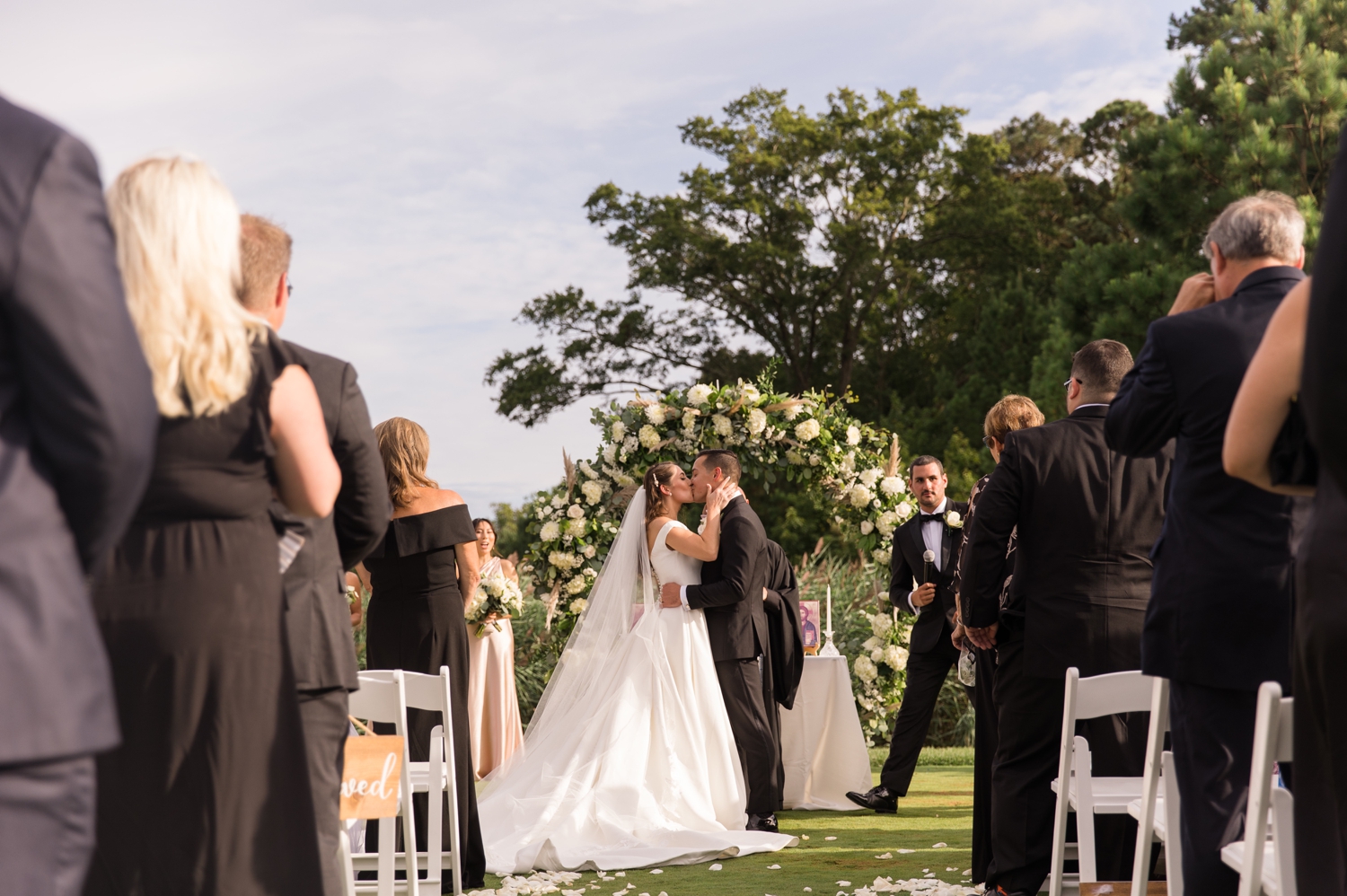 bride and groom kissing