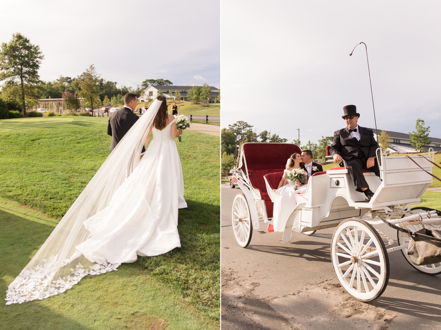 bride and groom with horse and carriage