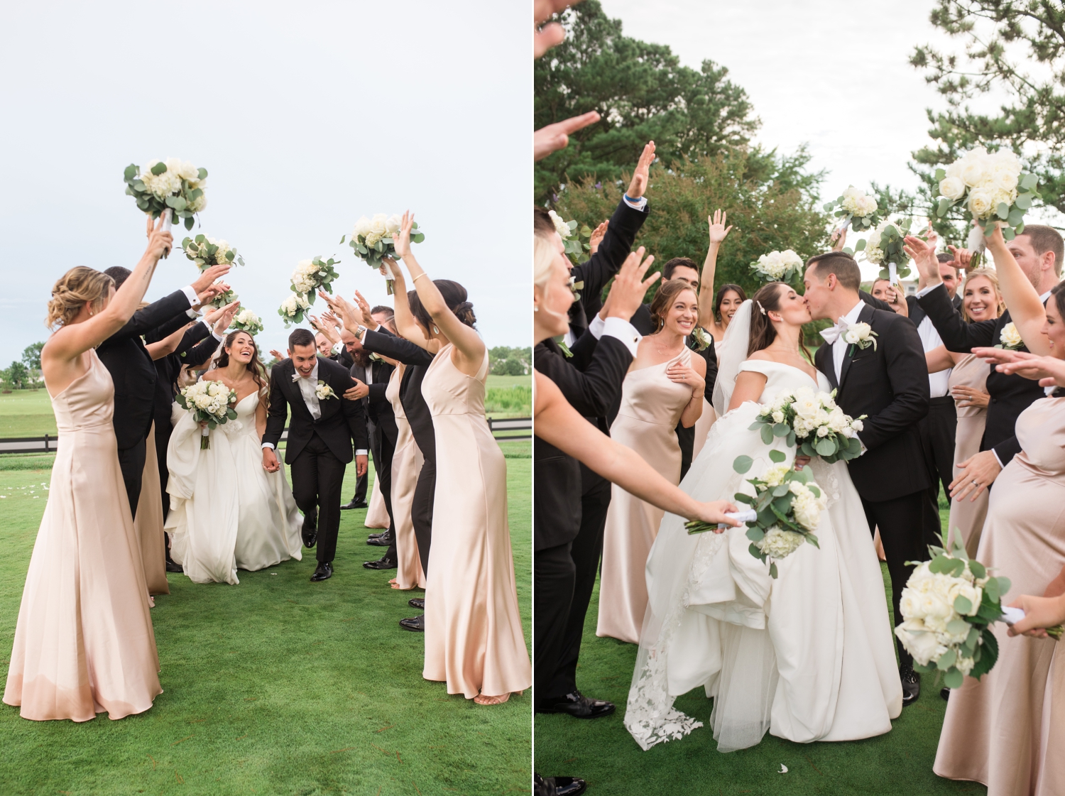 bride and groom with wedding party