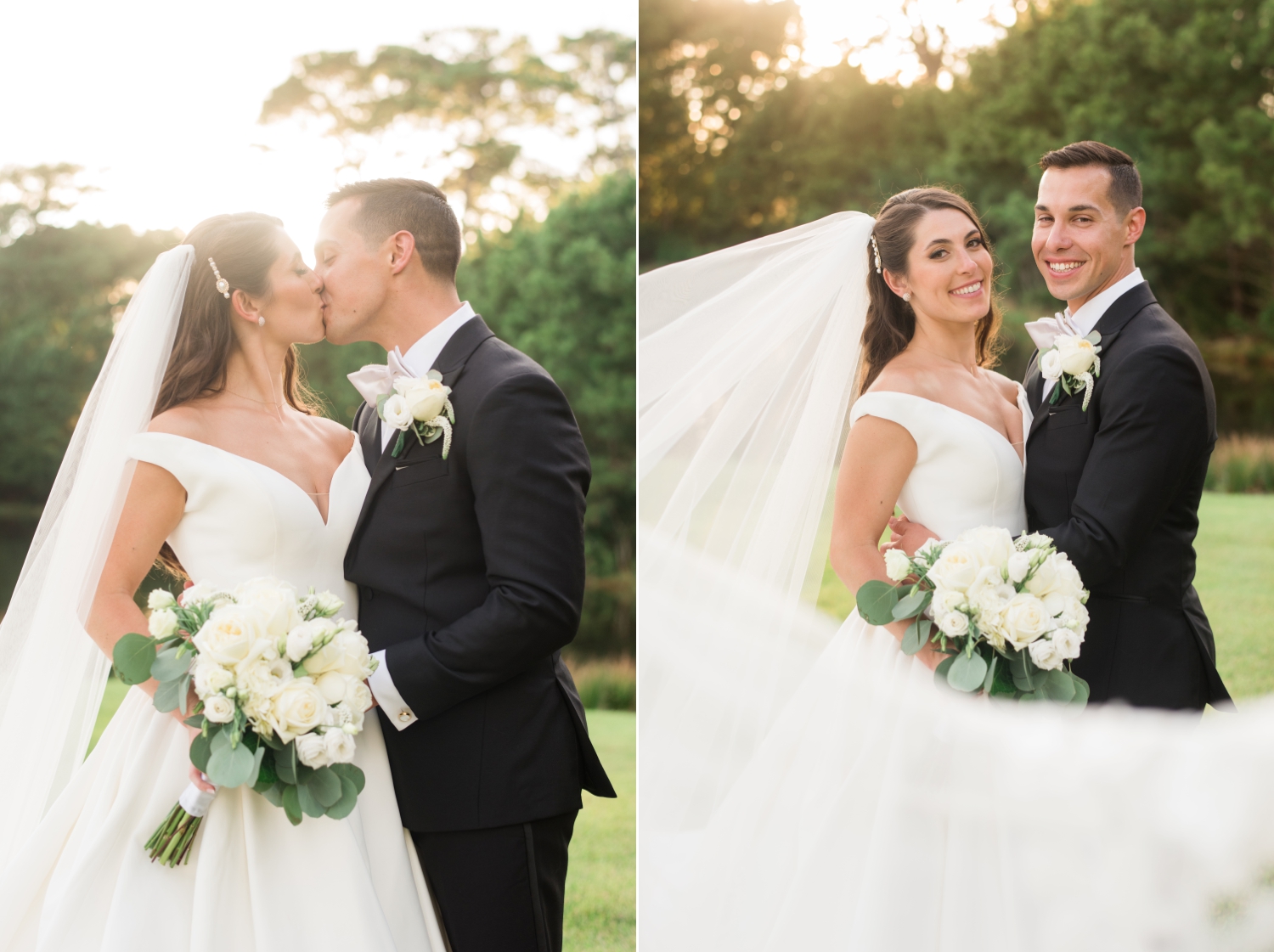 bride and groom kissing