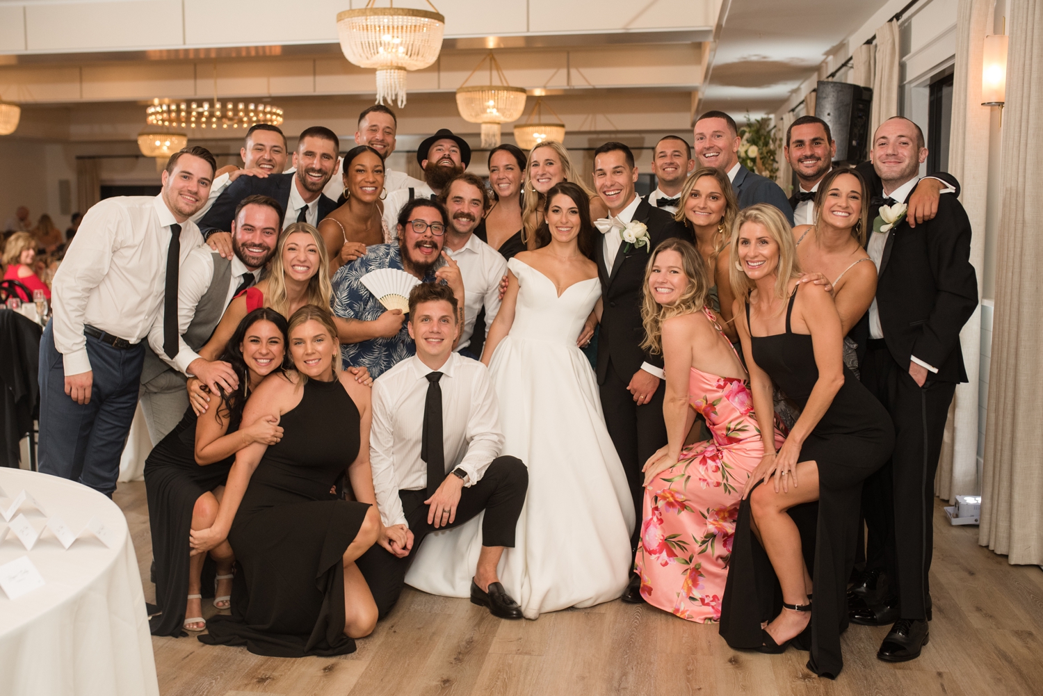 bride and groom with guests