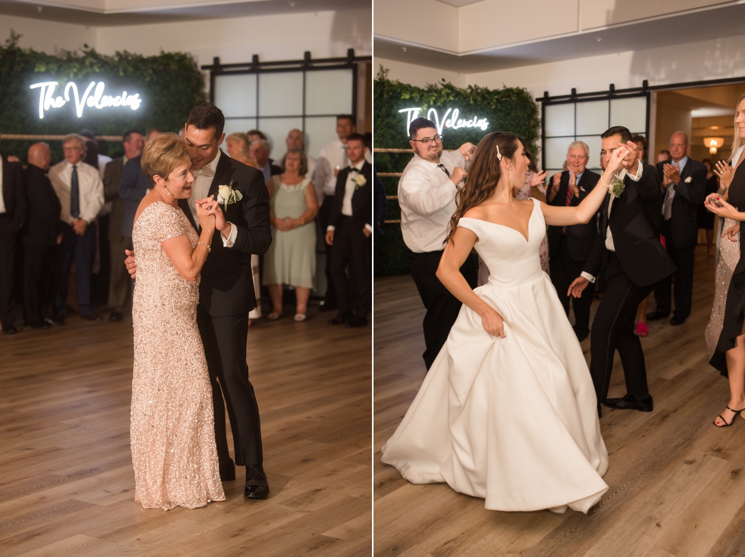 mother of the groom and groom dancing