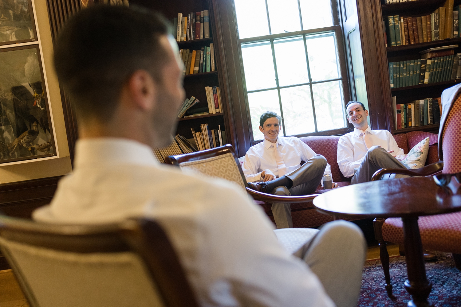 groomsmen in library at Hyatt Regency Bethesda