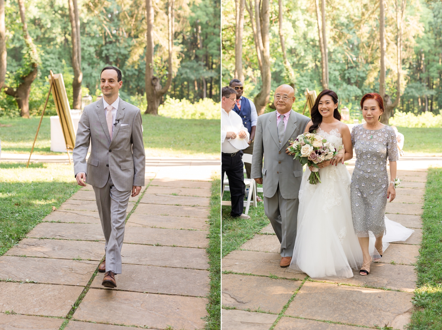 bride and groom enter the ceremony site at Woodend Sanctuary & Mansion 