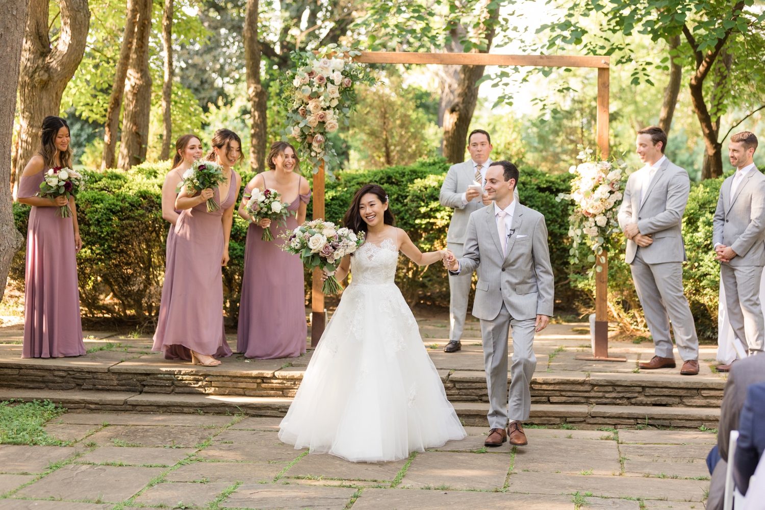 bride and groom after their ceremony at Woodend Sanctuary & Mansion 