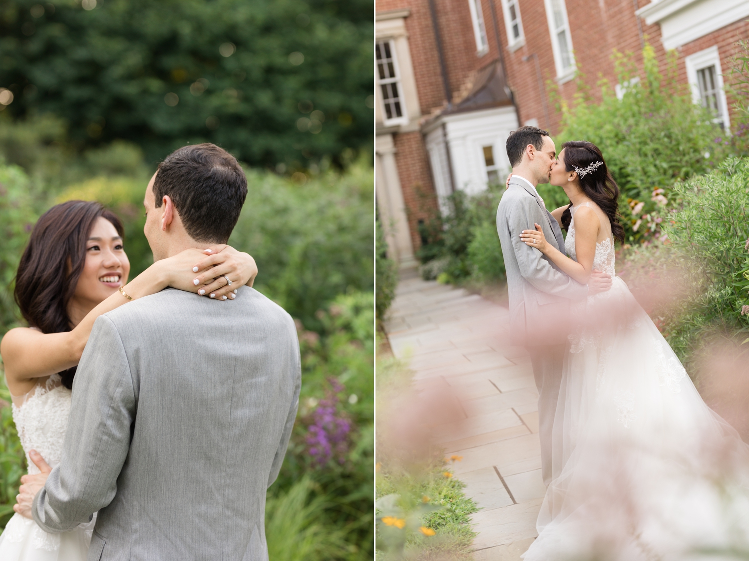 bride and groom pose on the grounds at Woodend Sanctuary & Mansion 