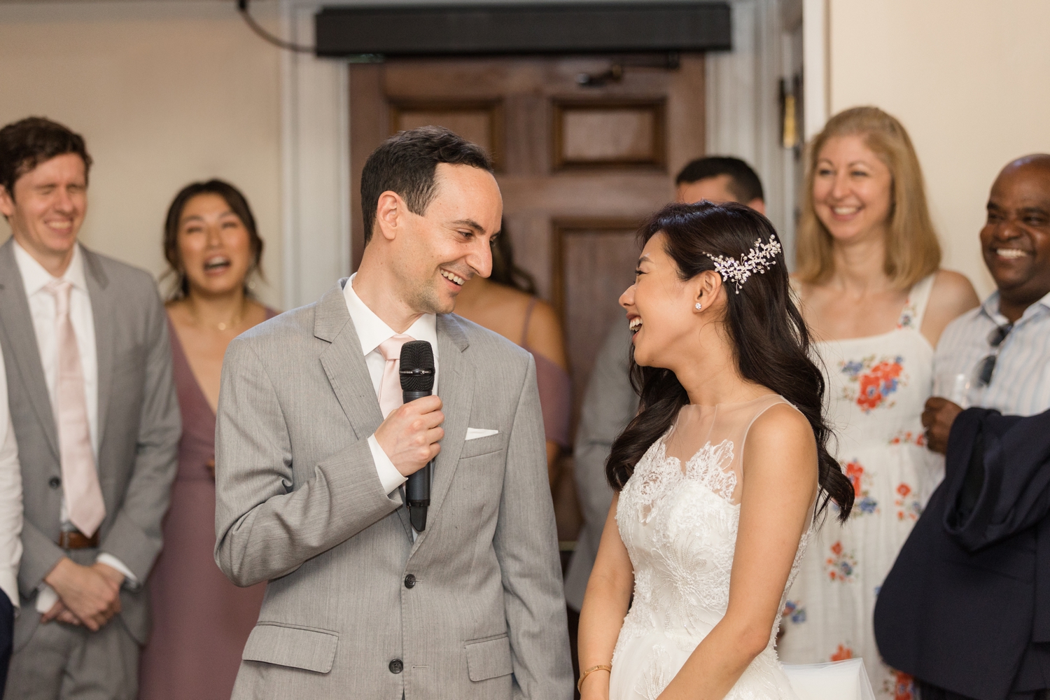 bride and groom make a thank you toast at Woodend Sanctuary & Mansion 