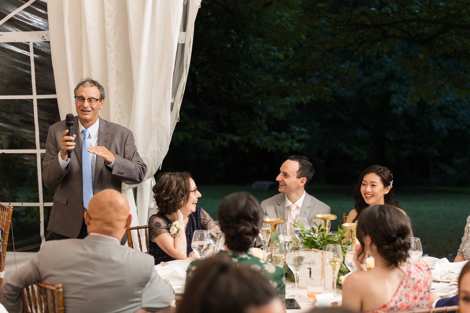 father of the bride makes a toast at Woodend Sanctuary & Mansion 