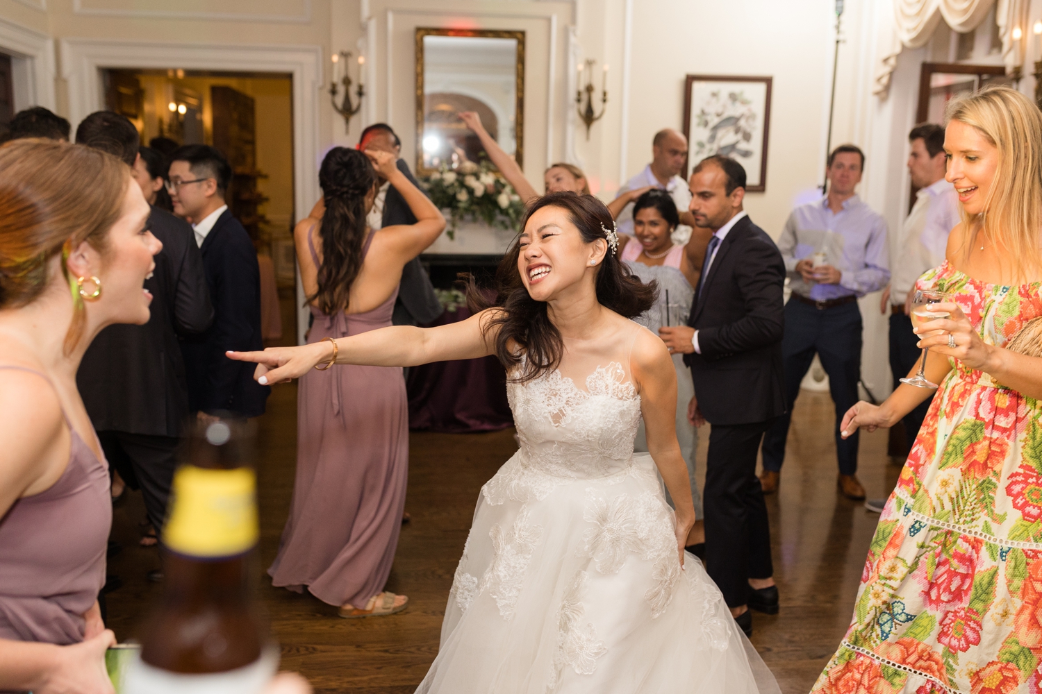 bride enjoys reception at Woodend Sanctuary & Mansion 