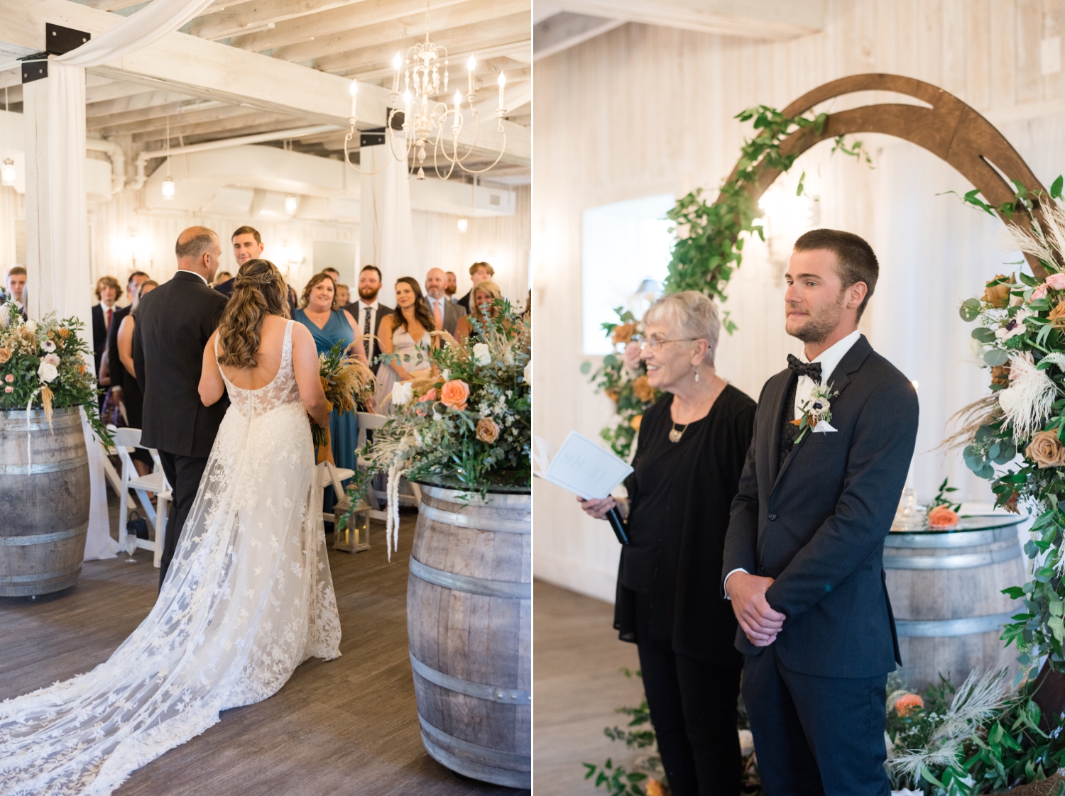 Indoor ceremony at Sweeney Barn