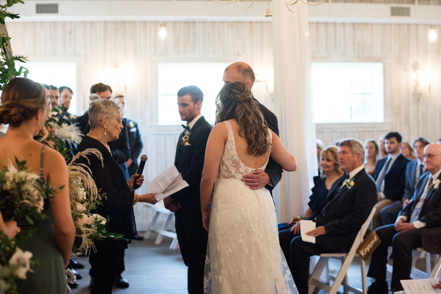 Indoor ceremony at Sweeney Barn