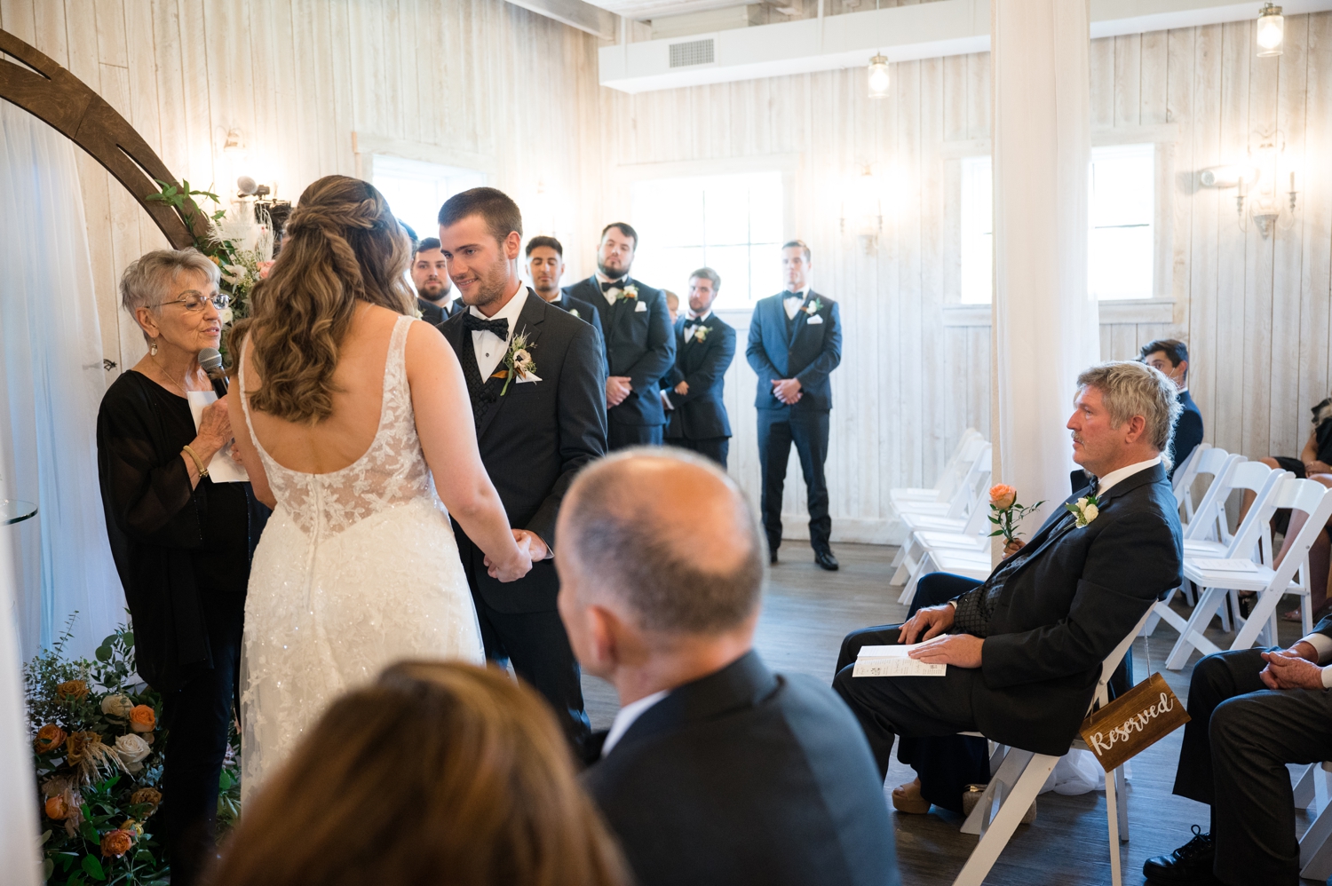 Indoor ceremony at Sweeney Barn