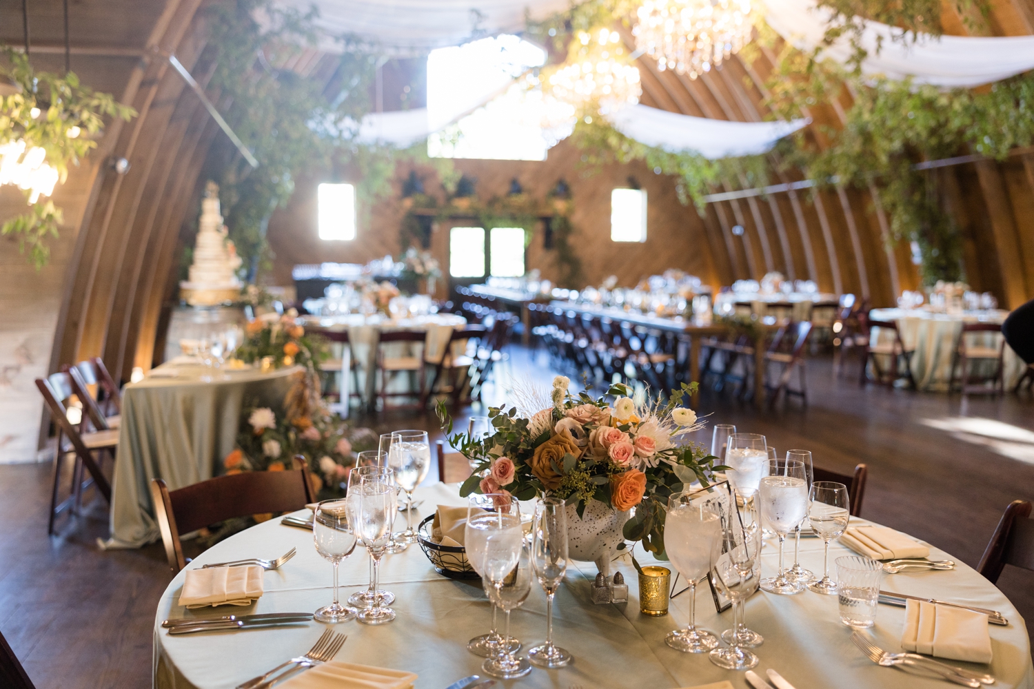 Sweeney Barn wedding details hanging greens