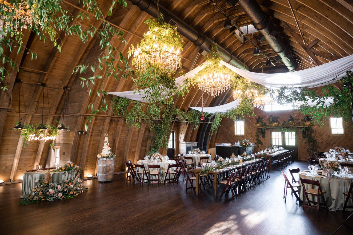 Sweeney Barn wedding details hanging greens