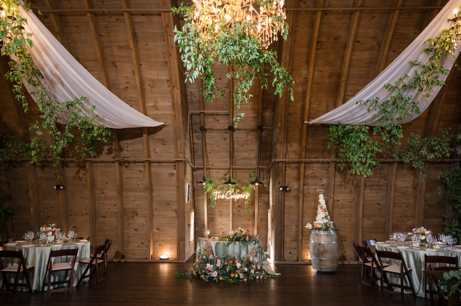 Sweeney Barn wedding details hanging greens