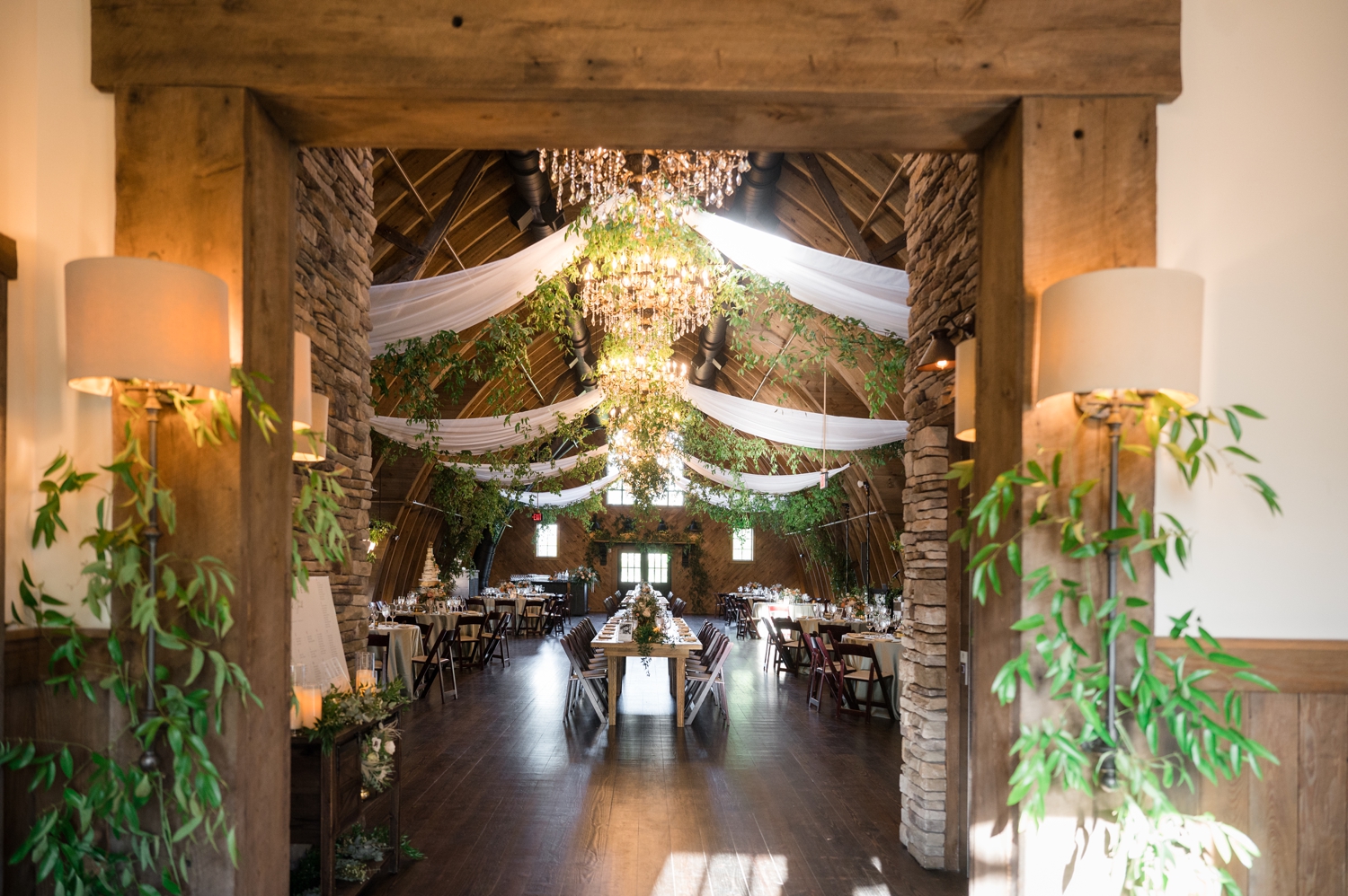 Sweeney Barn wedding details hanging greens