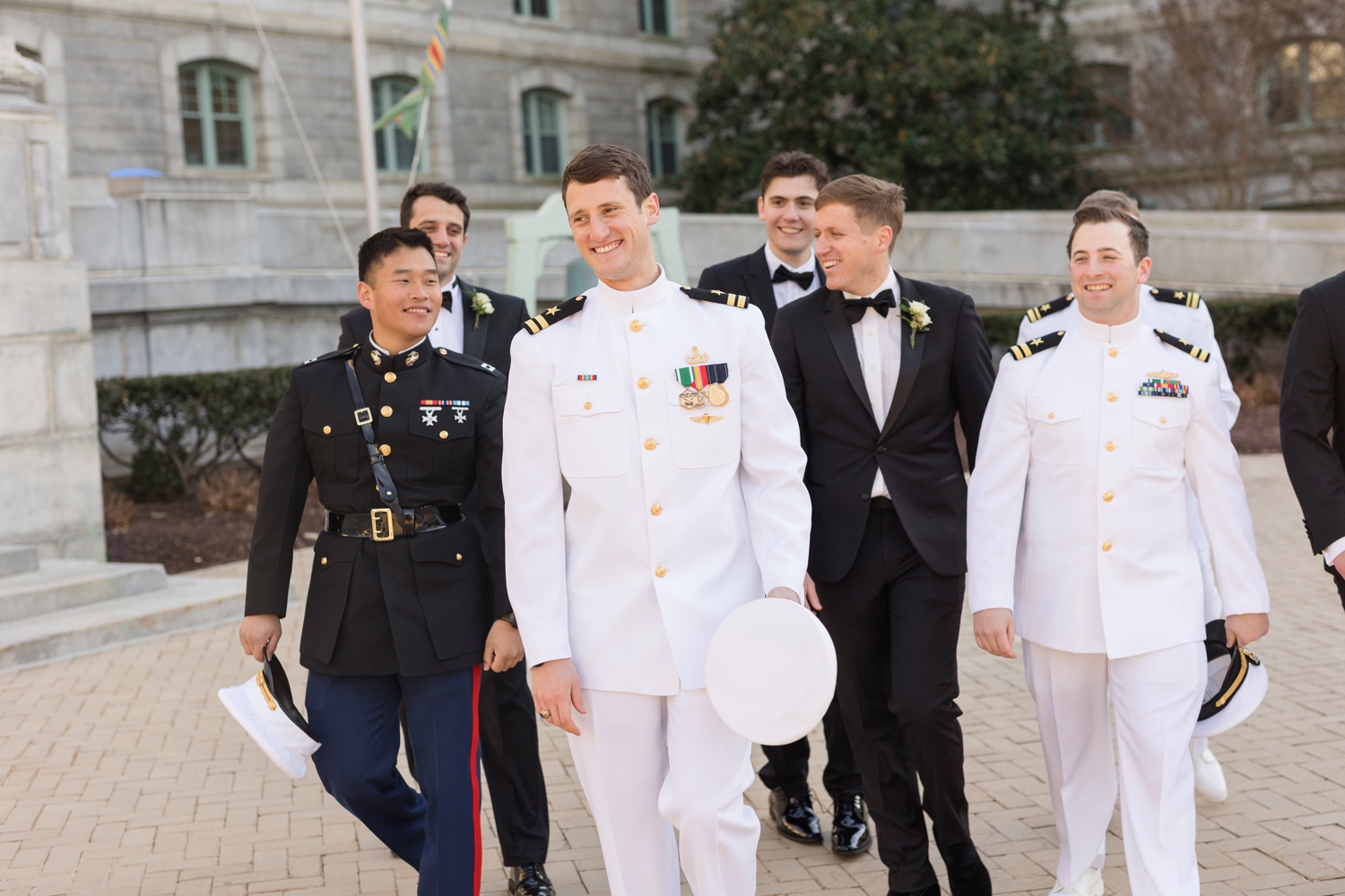 Annapolis Downtown USNA wedding party at Bancroft Hall