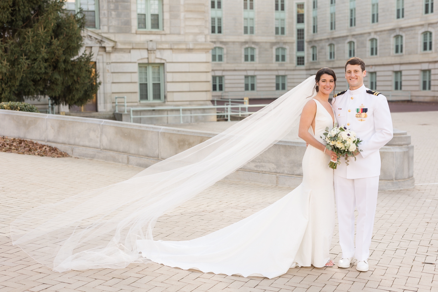 Annapolis Downtown USNA wedding party at Bancroft Hall T-Court