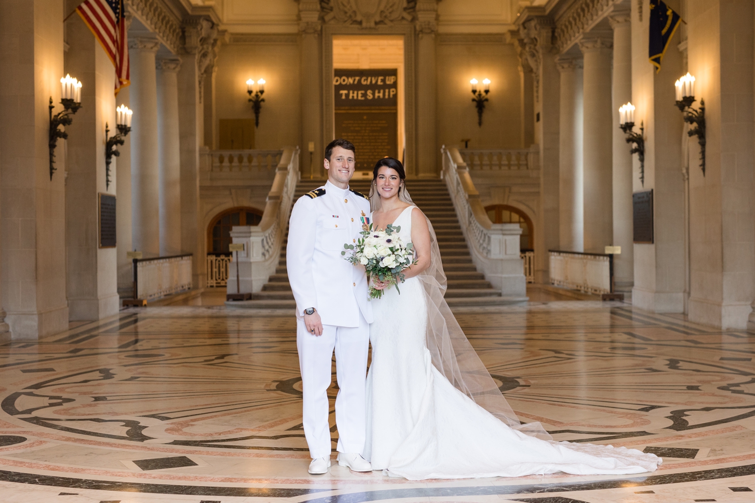 Annapolis Downtown USNA wedding couple at rotunda in Memorial Hall