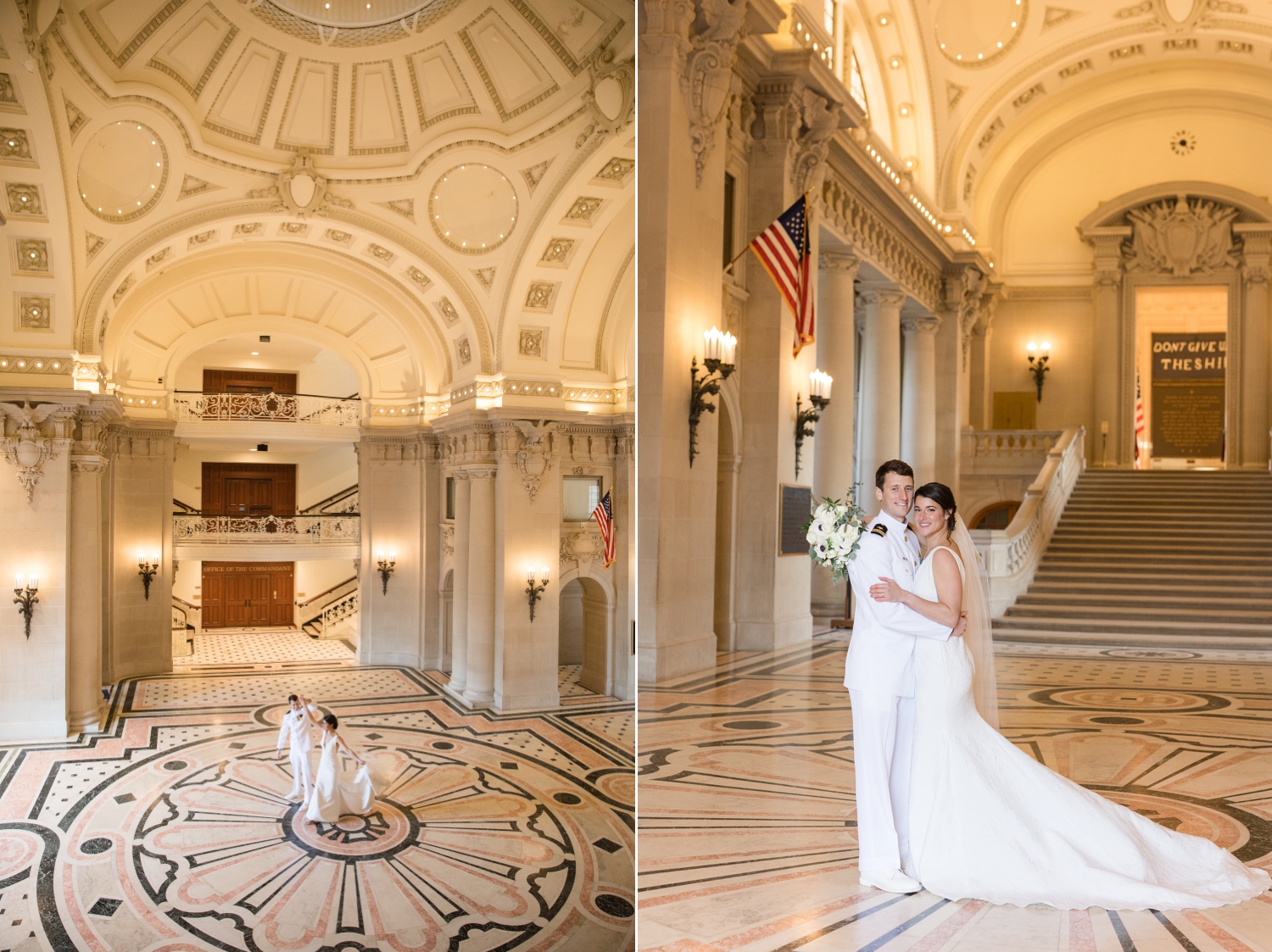 Annapolis Downtown USNA wedding couple at rotunda in Memorial Hall