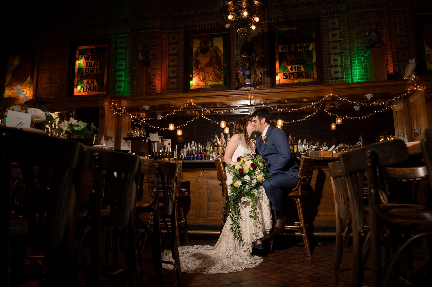 First look couple photos at Belvedere Hotel Baltimore wedding in Owl Bar