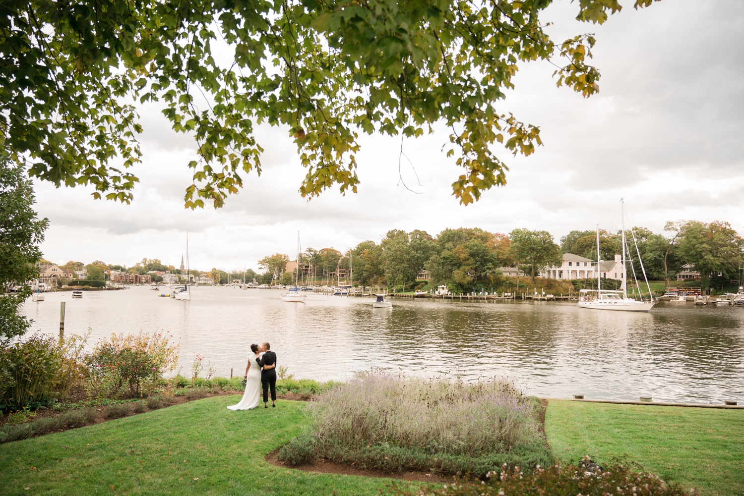 Annapolis Wedding two brides first look on Chesapeake Bay