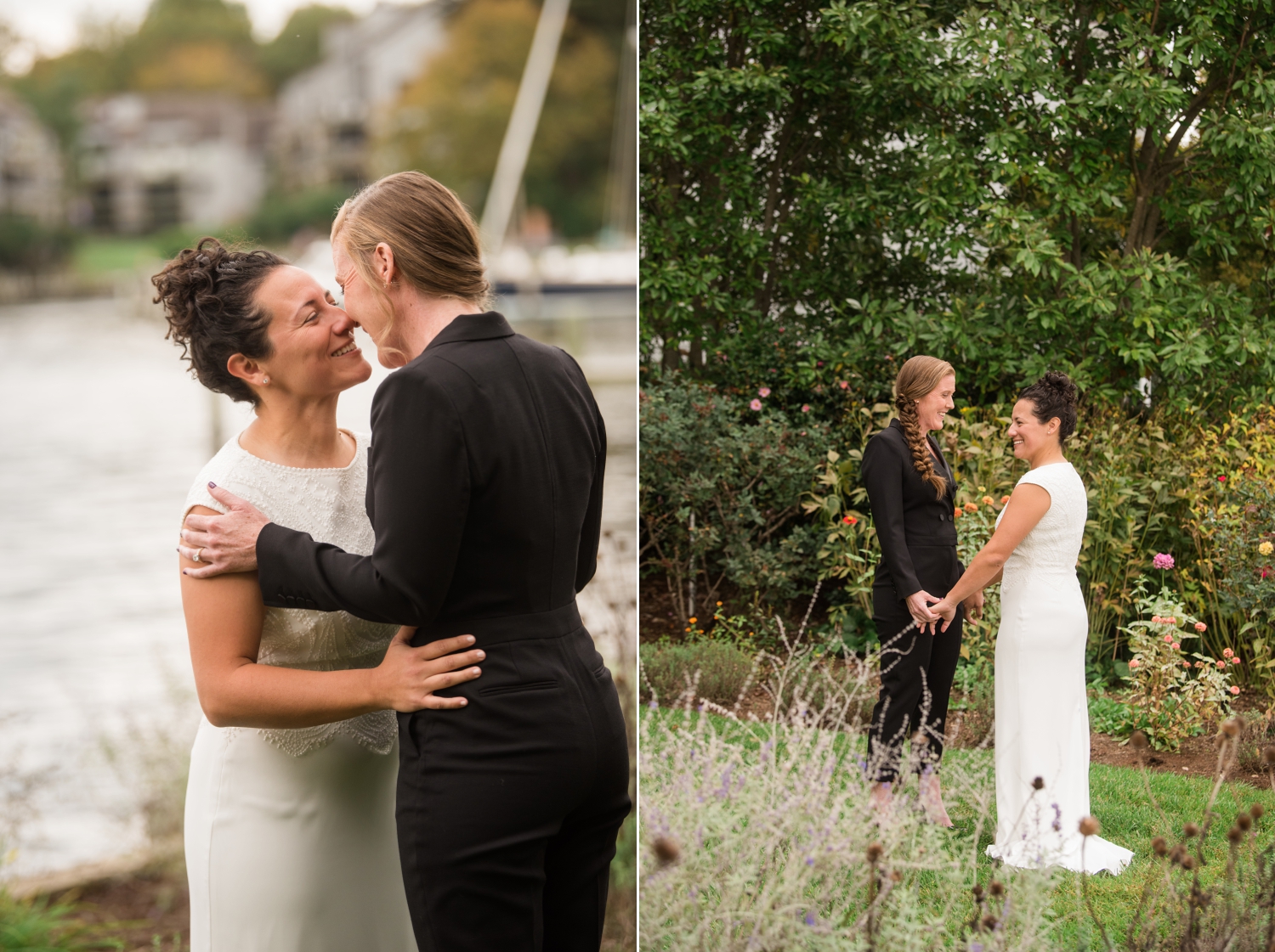 Annapolis Wedding two brides first look on Chesapeake Bay