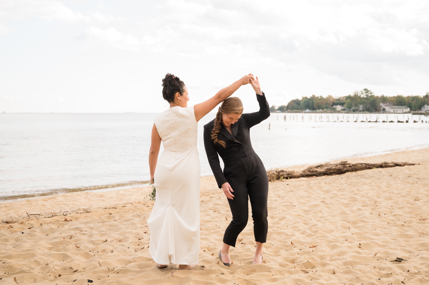 Chesapeake Bay Foundation lesbian wedding photographer beach wedding couple photos