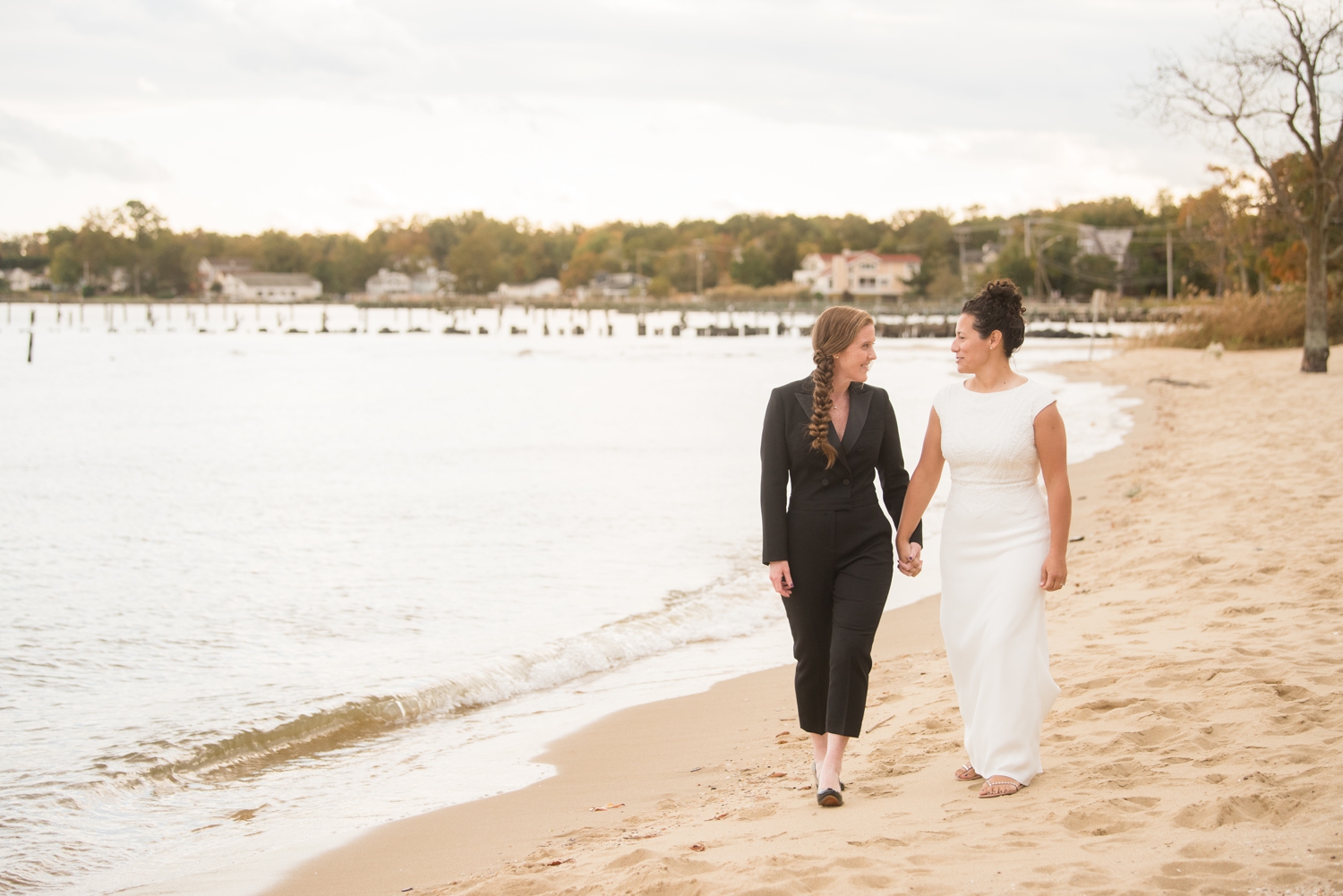 Chesapeake Bay Foundation lesbian wedding photographer beach wedding couple photos