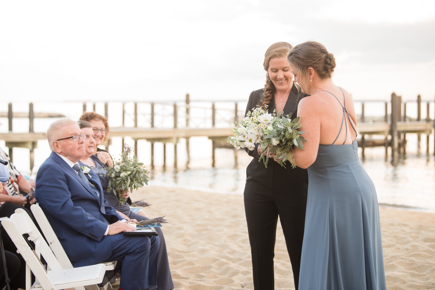 Annapolis lesbian beach wedding ceremony photographer