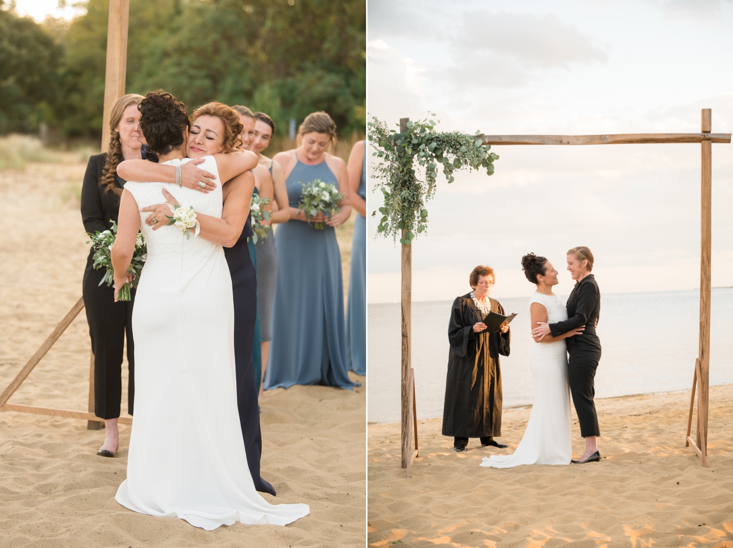 Annapolis lesbian beach wedding ceremony photographer