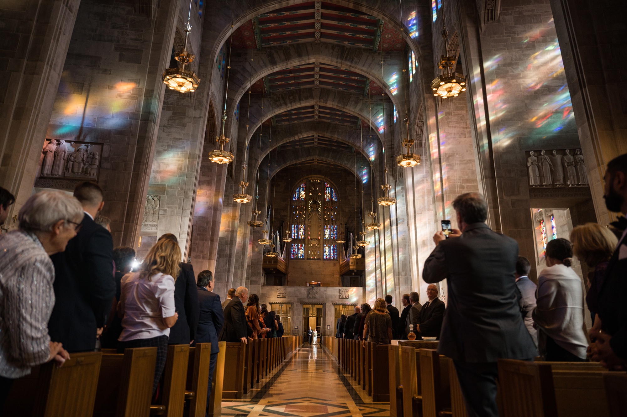 Cathedral of Mary our Queen wedding ceremony in the fall